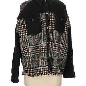 Zara Southwestern Vibe Jean And Cotton Textured Button Up Thick